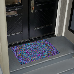 Paillasson Mandala Boho Blue Turquoise violet Peacock Gold Vi