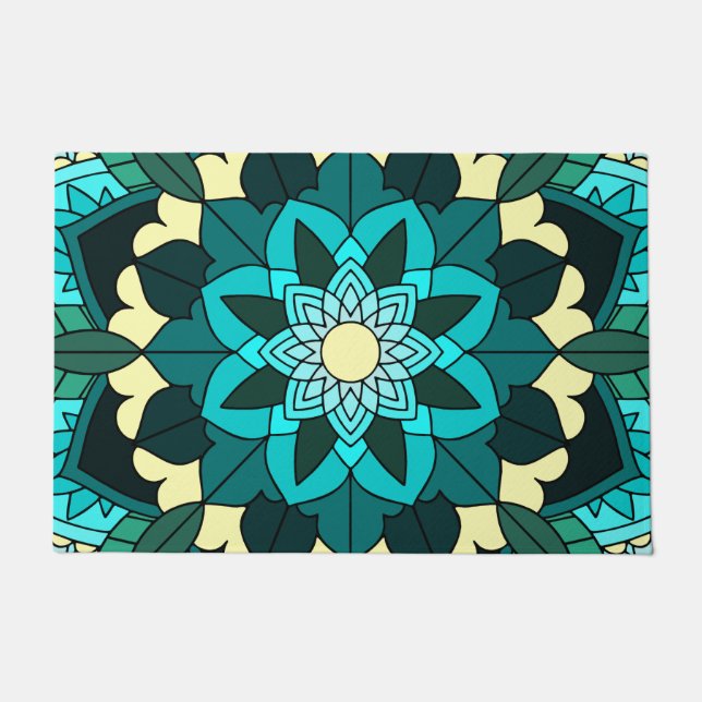 Paillasson Mandala Motif 02 en aqua Porte Mat (Devant)