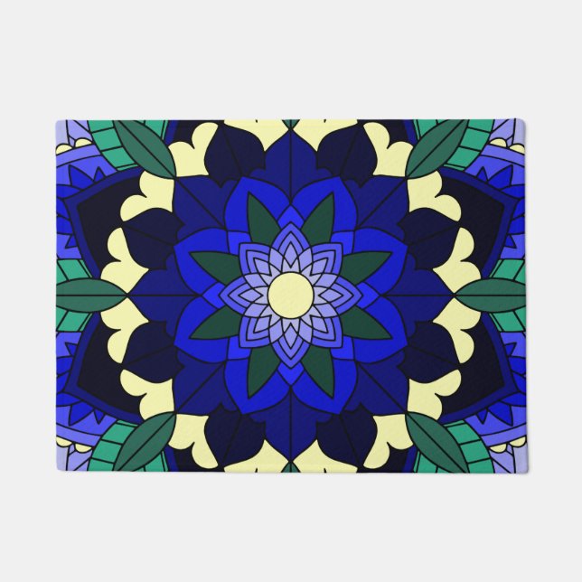 Paillasson Mandala Motif 02 en bleu foncé (Devant)