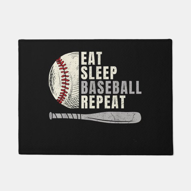 Paillasson Manger Dormir Baseball Répéter Drôle Joueur de Bas (Devant)