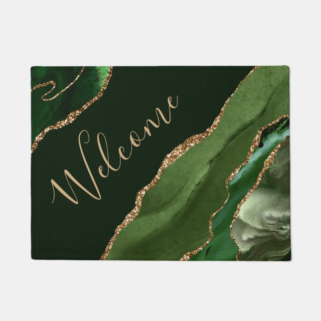 Paillasson Marbre Agate Pailleté Or Faux et Vert (Devant)