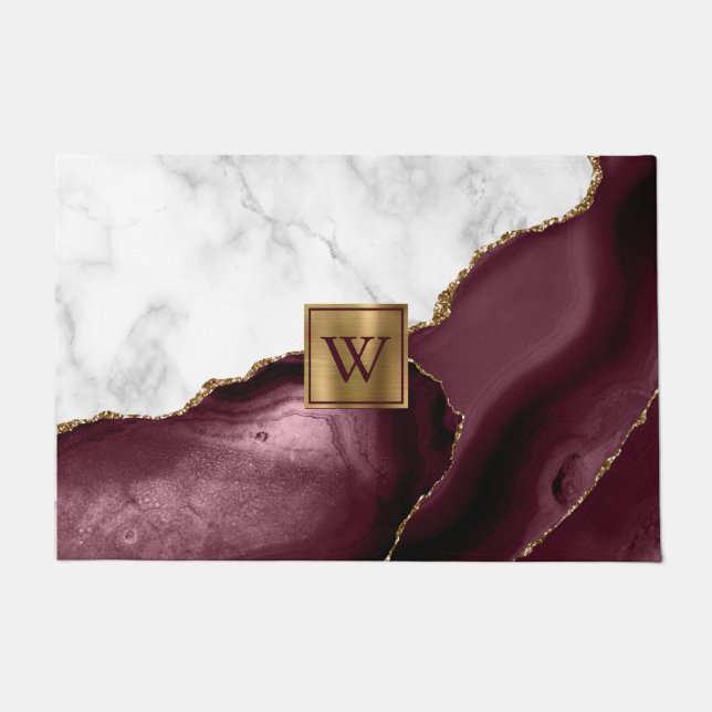 Paillasson Marbre Blanc Agate de Bourgogne Doré Monogramme (Devant)