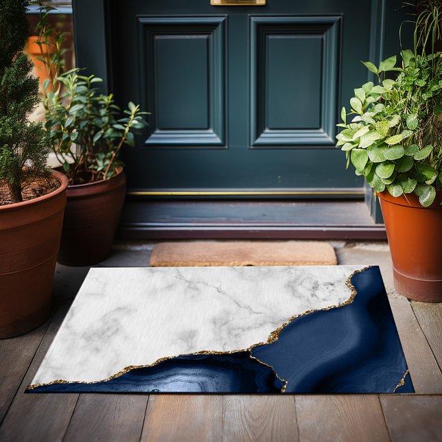 Paillasson Marbre blanc Agate Navy Blue dorée (Créateur téléchargé)