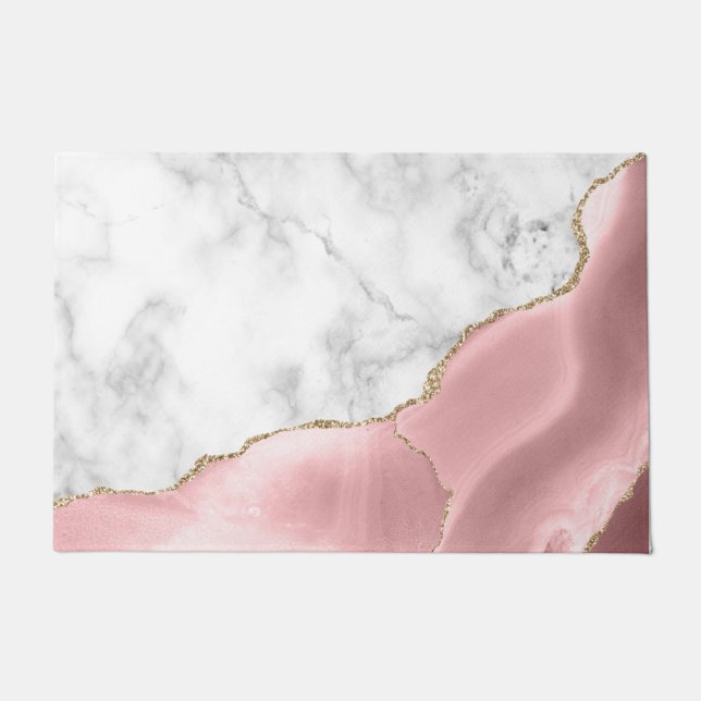 Paillasson Marbre blanc Agate rose paillettes dorées (Devant)