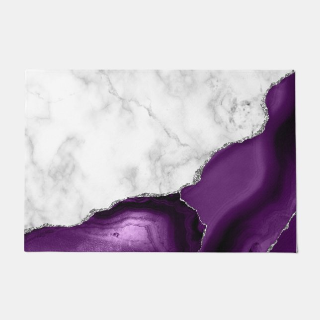 Paillasson Marbre Blanc Agate Violette Paillettes Argentées (Devant)