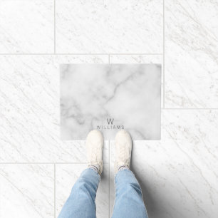Paillasson Marbre blanc avec monogramme et nom personnalisés