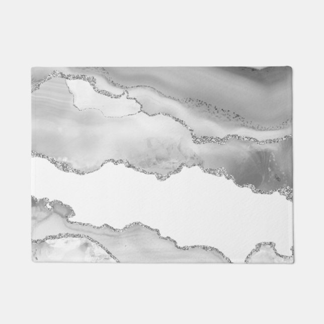 Paillasson Marbre blanc gris Agate Parties scintillant argent (Devant)