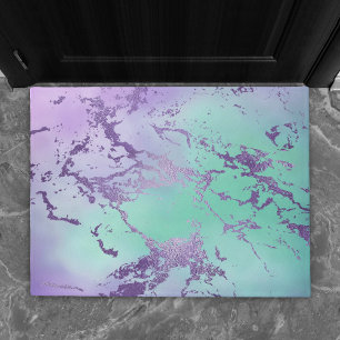 Paillasson Marbre chic   Lavande violet et vert menthe