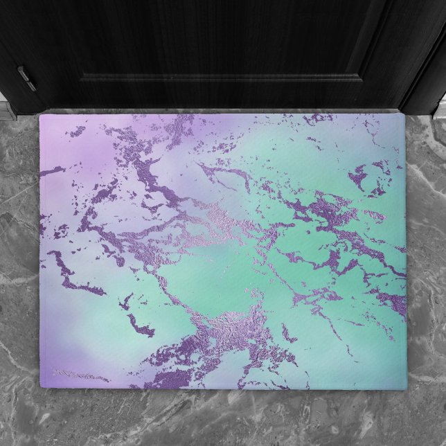 Paillasson Marbre chic | Lavande violet et vert menthe (Créateur téléchargé)