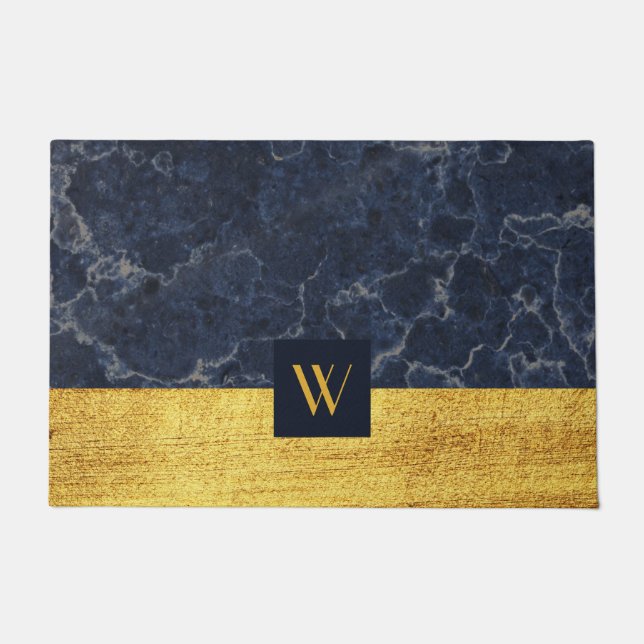 Paillasson Marbre Doré Monogramme Élégant  (Devant)