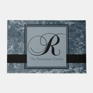 Paillasson Marbre gris bleu Motif Monogramme noir R Ajouter u