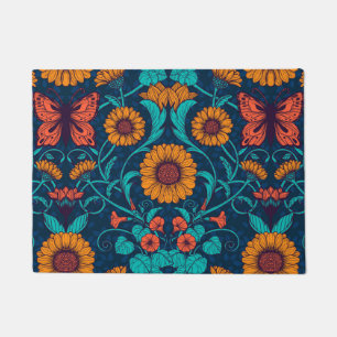 Paillasson Marguerites Art Nouveau en bleu et jaune