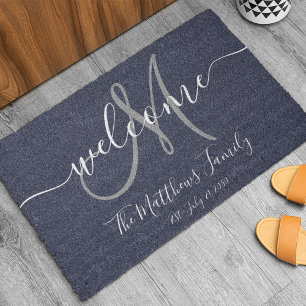 Paillasson Mariage de scénario de monogramme gris bleu de la