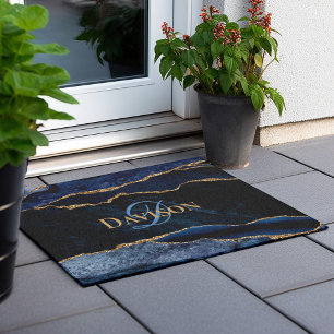 Paillasson Marine Blue Gold Agate Monogramme moderne