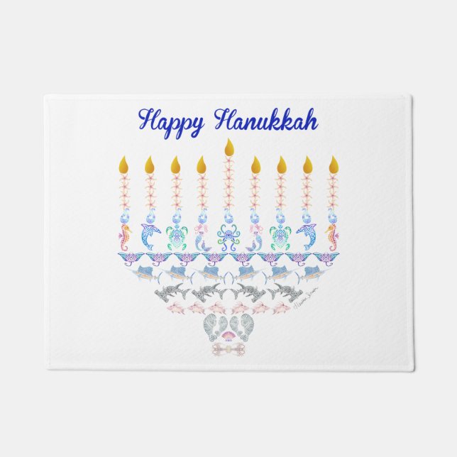 Paillasson Marine heureuse Menorah de Hanoukka (Devant)