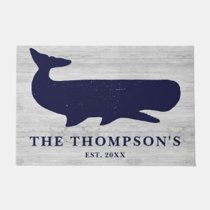 Paillasson Marine Nautique Bleu Nom de famille Whale Vacation