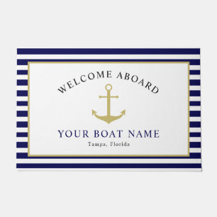 Paillasson Marine nautique Gold Welcome Aboard Nom du bateau 