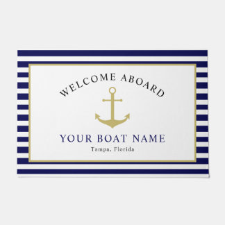 Paillasson Marine nautique Gold Welcome Aboard Nom du bateau 