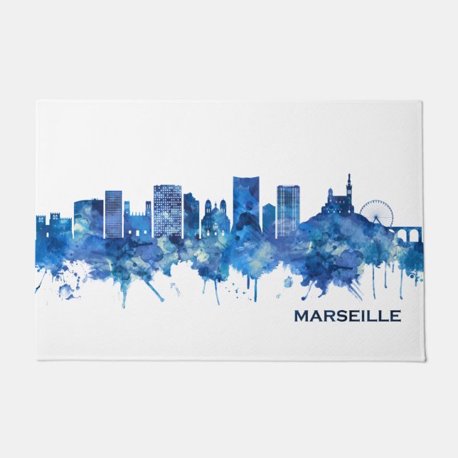 Paillasson Marseille France Skyline Blue (Devant)
