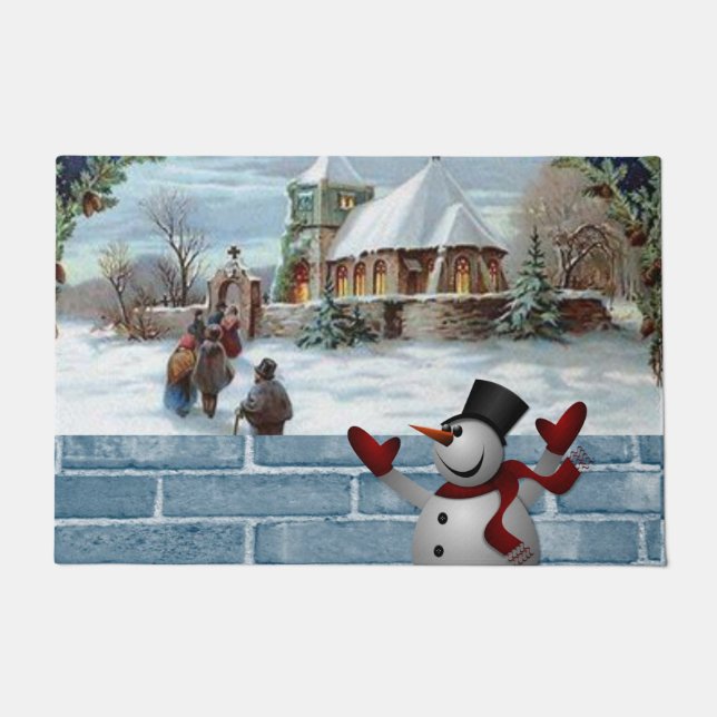 Paillasson Mat de la porte de Noël, Snowman (Devant)