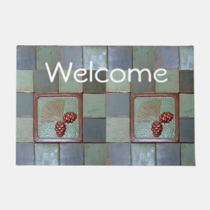 Paillasson Mat de porte avec Pinecones et carreaux