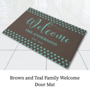 Paillasson Mat de porte de bienvenue Brown et Turquoise pour