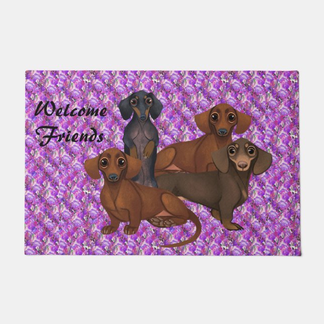 Paillasson Mat de porte de Dachshund Floral violet (Devant)