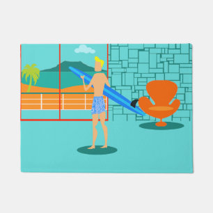 Paillasson Mat de porte de surfeur rétro