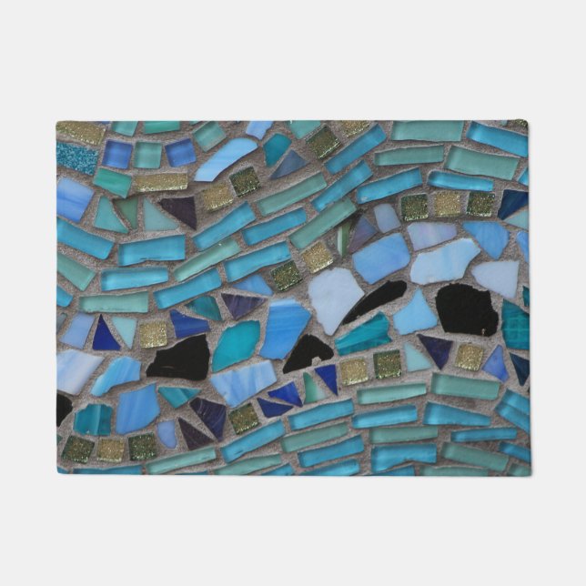 Paillasson Mat de porte en mosaïque de verre bleu de mer (Devant)