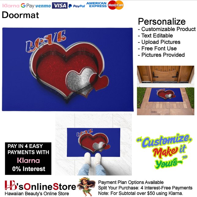 Paillasson Mat de porte magique du coeur avec Arrière - plan  (Heart Magic Door Mat with Royal Blue Background.)