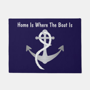 Paillasson Mat de porte marine en argent et bleu