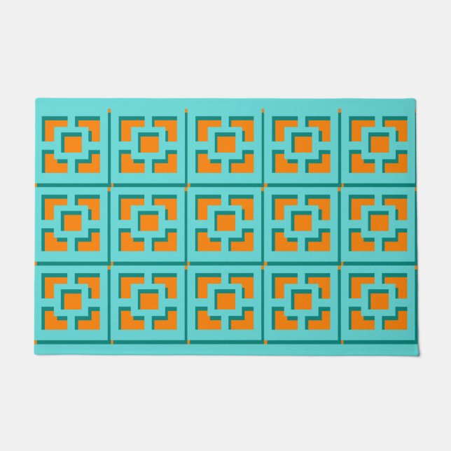 Paillasson Mat de porte Turquoise et Orange Trellis (Devant)