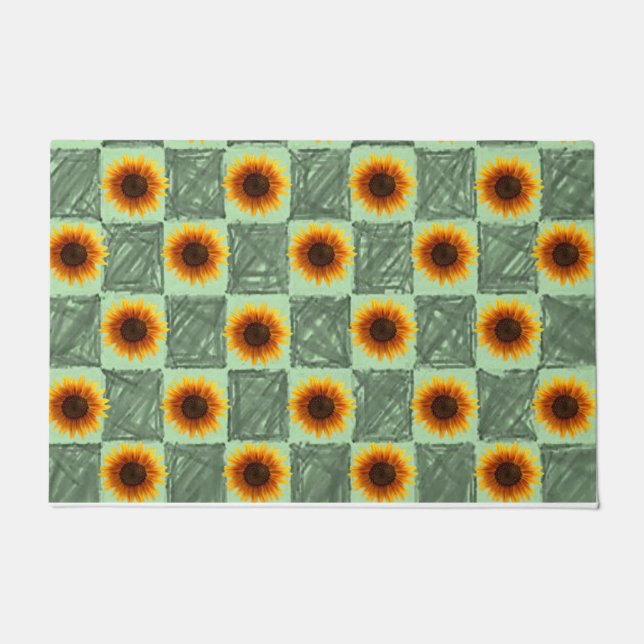 Paillasson Mat de porte verte de tournesol (Devant)