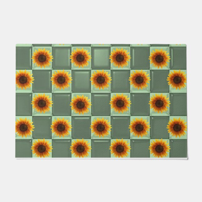 Paillasson Mat de porte verte de tournesol (Devant)