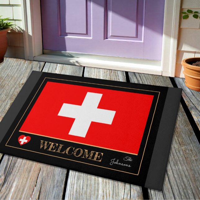 Paillasson Mat-house Suisse, Drapeau Suisse sports / Bienvenu (Créateur téléchargé)