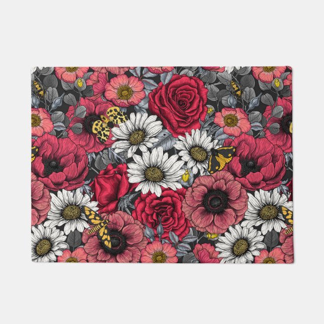 Paillasson Mélange de fleurs en rouge et gris (Devant)