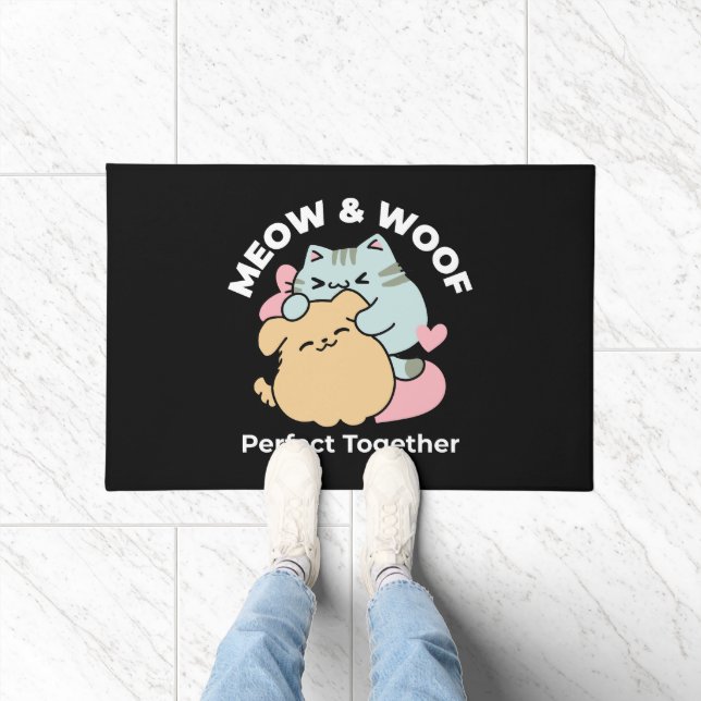 Paillasson Meow & Woof Perfect Together - Cute Cat and Dog (Intérieur)