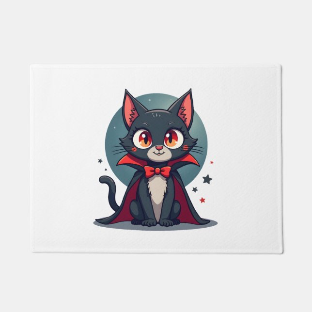 Paillasson Meowcula Drôle Chat Vampire Dracula Halloween (Devant)