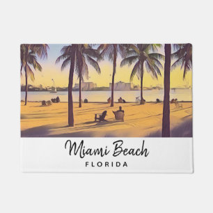 Paillasson Miami Beach Floride Aquarelle Vintage Art