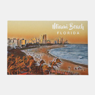 Paillasson Miami Beach Floride Aquarelle Vintage Art