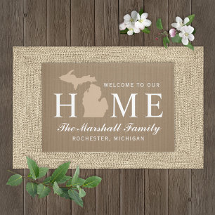 Paillasson Michigan Home State Tan Custom Welcome