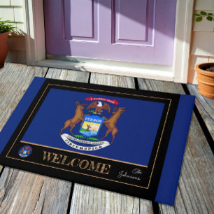 Paillasson Michigan house mat, Michigan Flag blue / Bienvenue