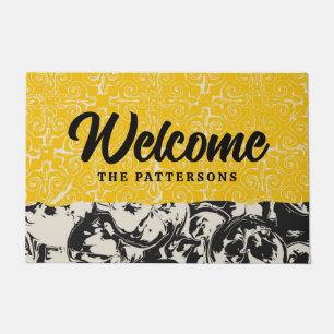 Paillasson Mid Century Abstrait Jaune Noir Nom de famille