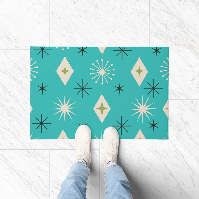 Paillasson Mid Century Atomic Stars with diamonds on Teal  (Intérieur)