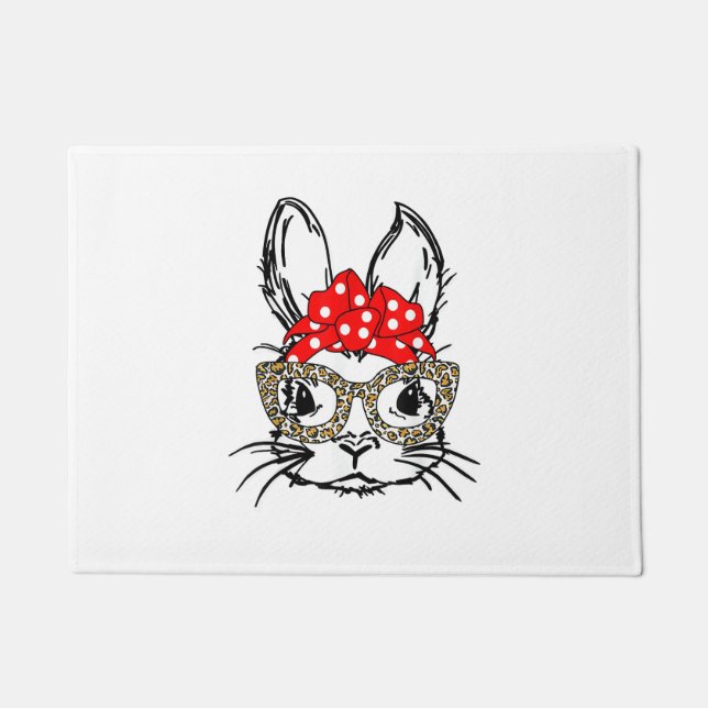 Paillasson Mignonette Empreinte de léopard Visage Bandana Rou (Devant)