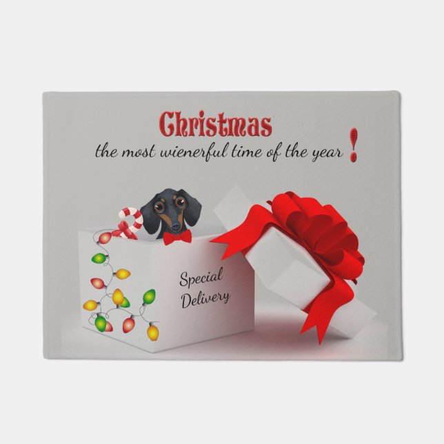 Paillasson Mignonne Dachshund Cadeau de Noël (Devant)
