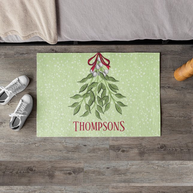 Paillasson Mignonne Noël Whimsical Personnalisé tendance (Simple mistletoe Christmas custom family doormat)
