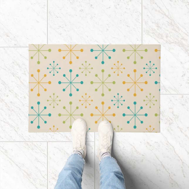 Paillasson Milieu du siècle Starburst atomique Orange Vert sa (Intérieur)
