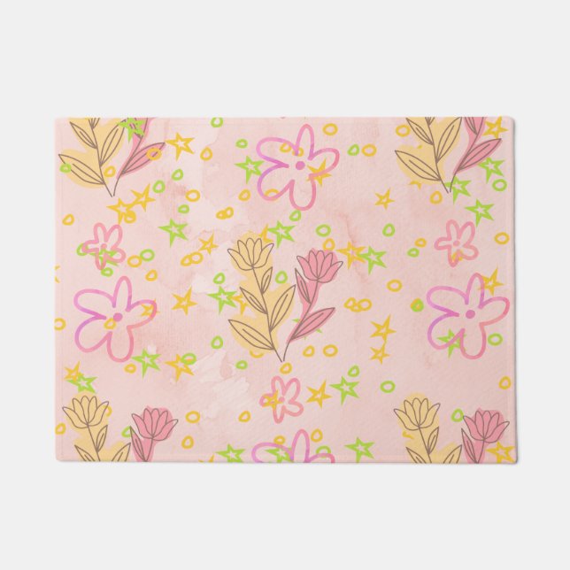 Paillasson Minimal Floral Doodle Pattern –Pastel Pink pattern (Devant)