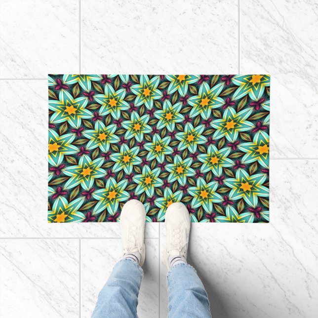 Paillasson Modèle Floral Étoiles Vertes (Intérieur)